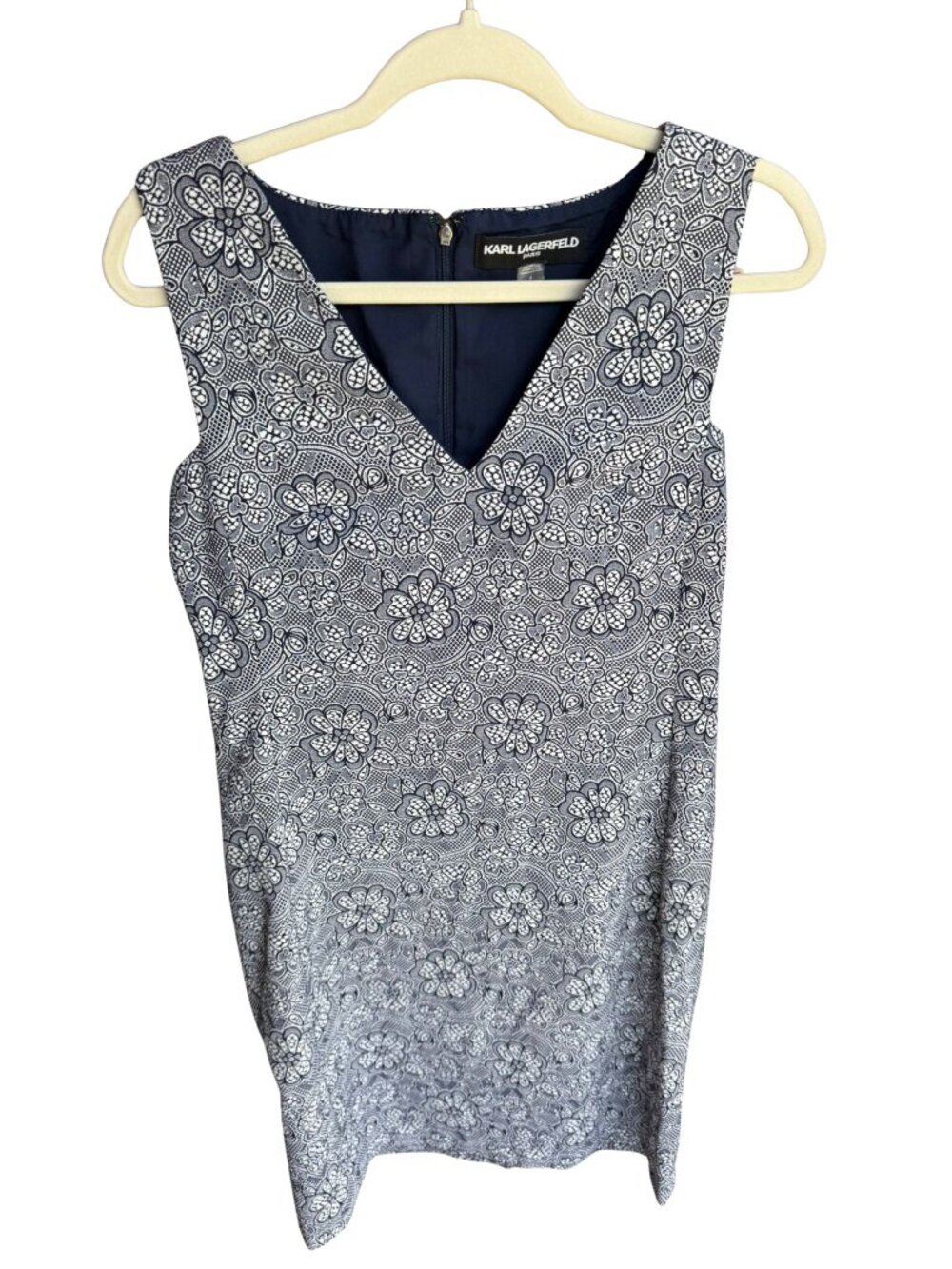 Karl Lagerfeld Paris Blue White Floral Sheath Dress Size 6